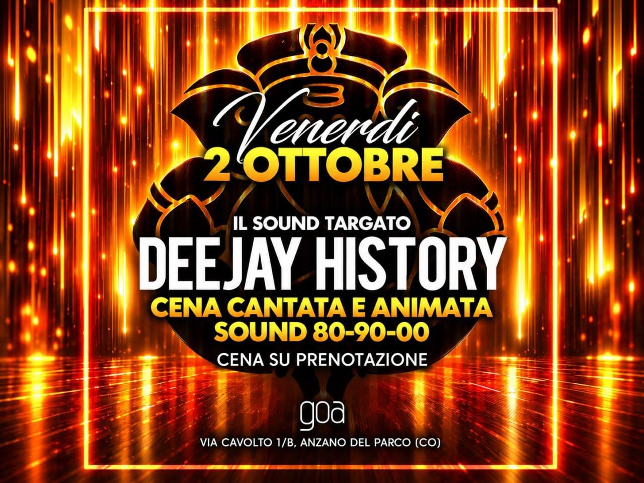 Locandina del 2 ottobre al GOA con Deejay History